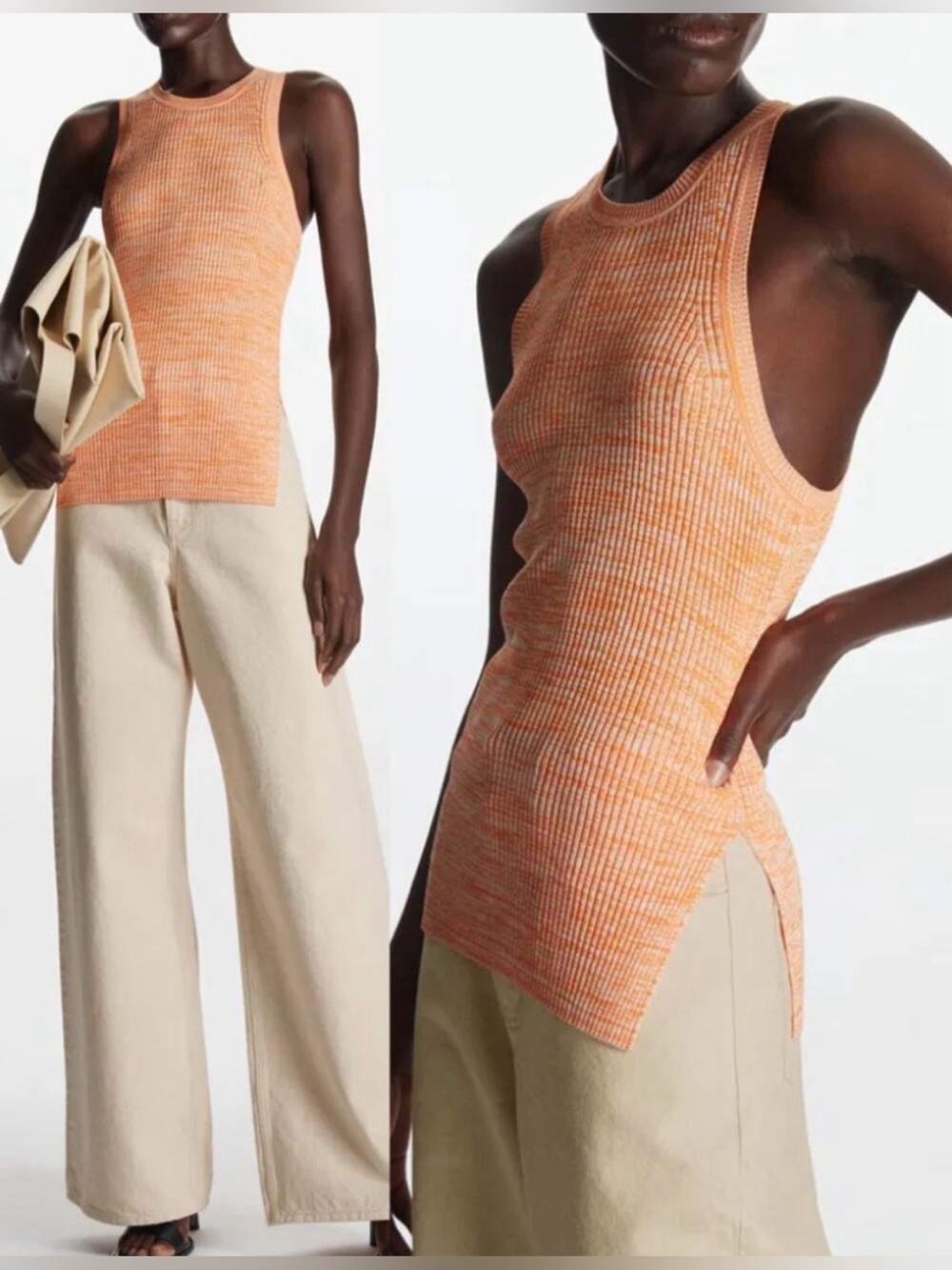 COS Orange Marled Ribbed Tank Top Large